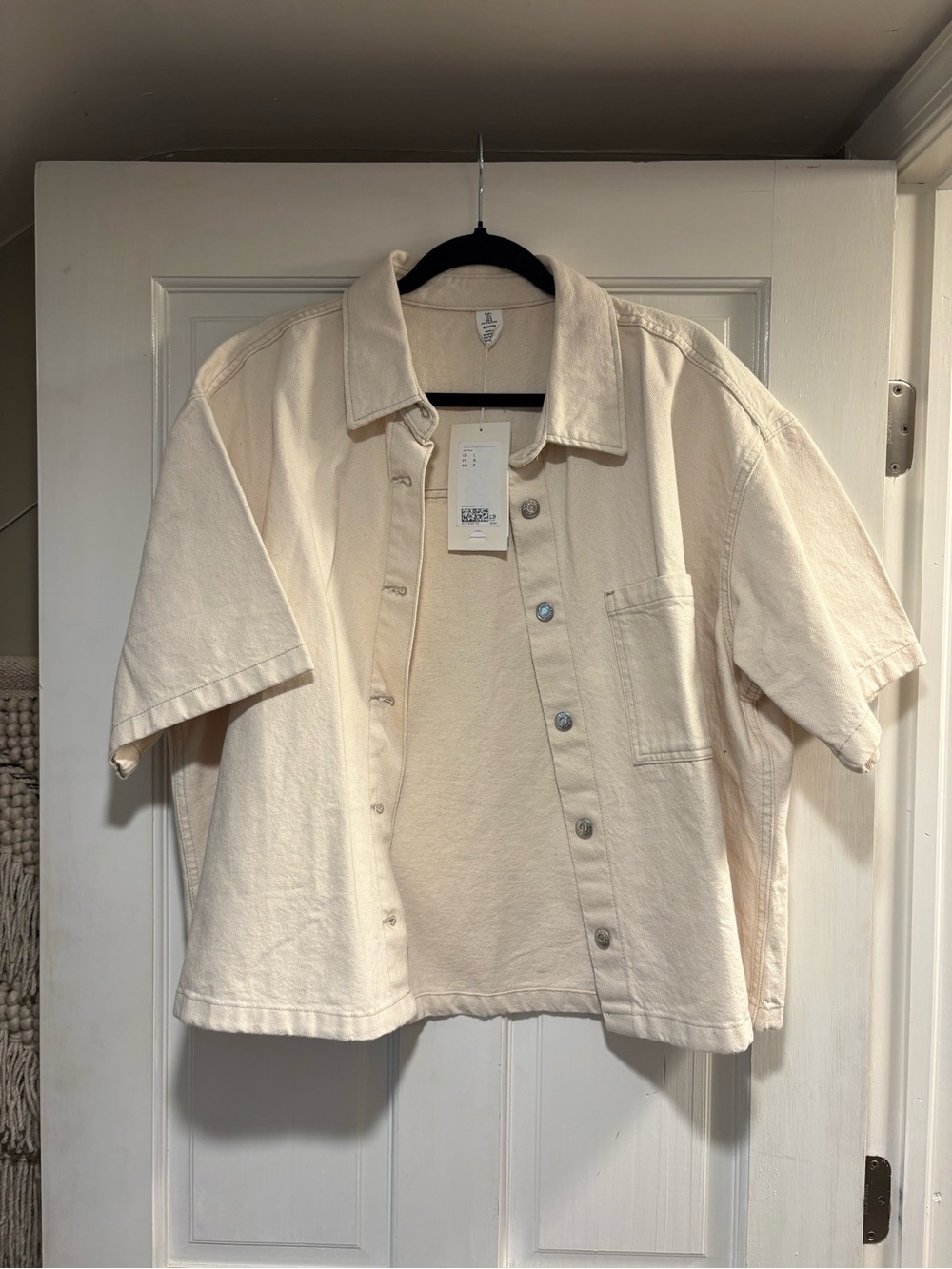 H&M Cream Short-Sleeve Button-Front Shirt Jacket